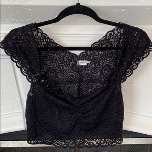 Free People Chase Me Lace Black Crop Top